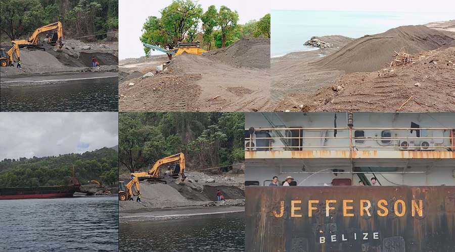 Ship with Chinese moves tons of material from North Leeward
